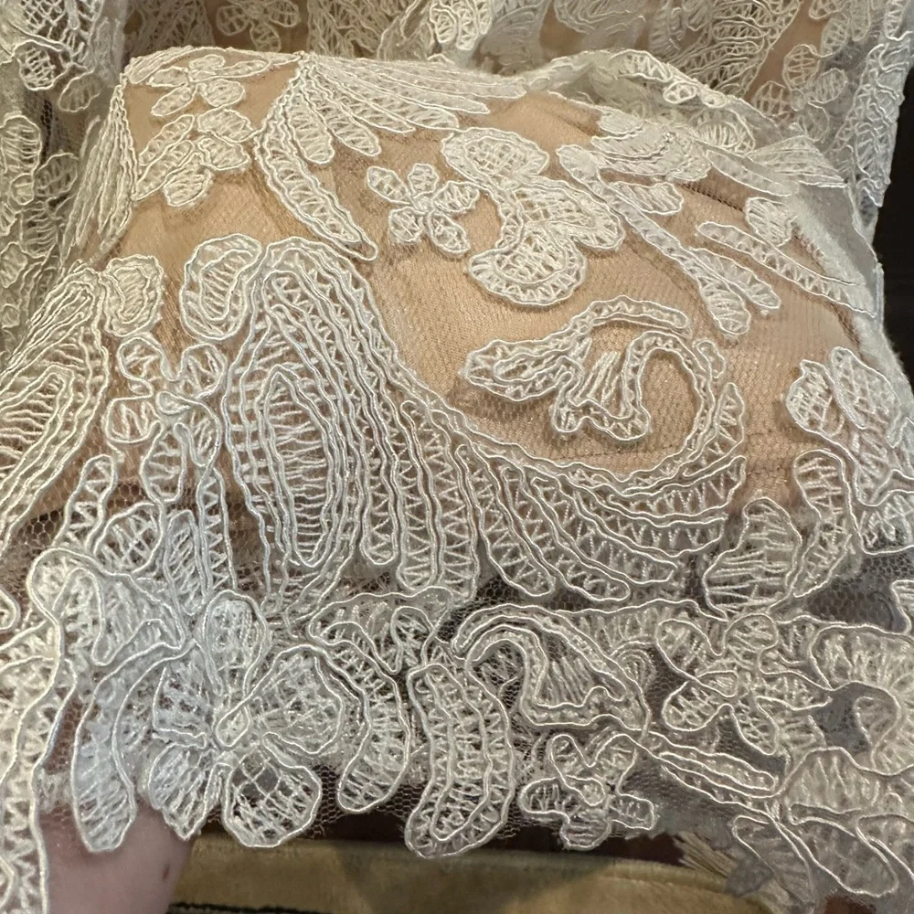 Tadashi Shoji Cream Flutter Sleeve Wedding Dress - Picture 7 of 14